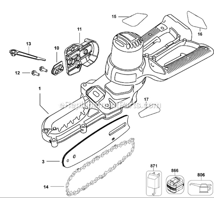 Page A Diagram and Parts List for LLP120B Type 1 Black and Decker Chainsaw